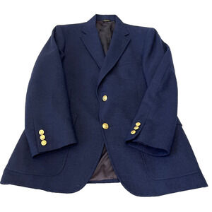 VTG Joske's Men Two Button Linen Blend Sport Coat 42 Blue Gold Button Vented USA